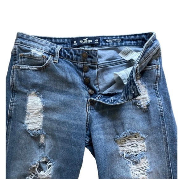 Hollister Mid-Rise Crop Boyfriend Distressed jeans Size 3R Medium Wash - Picture 8 of 13